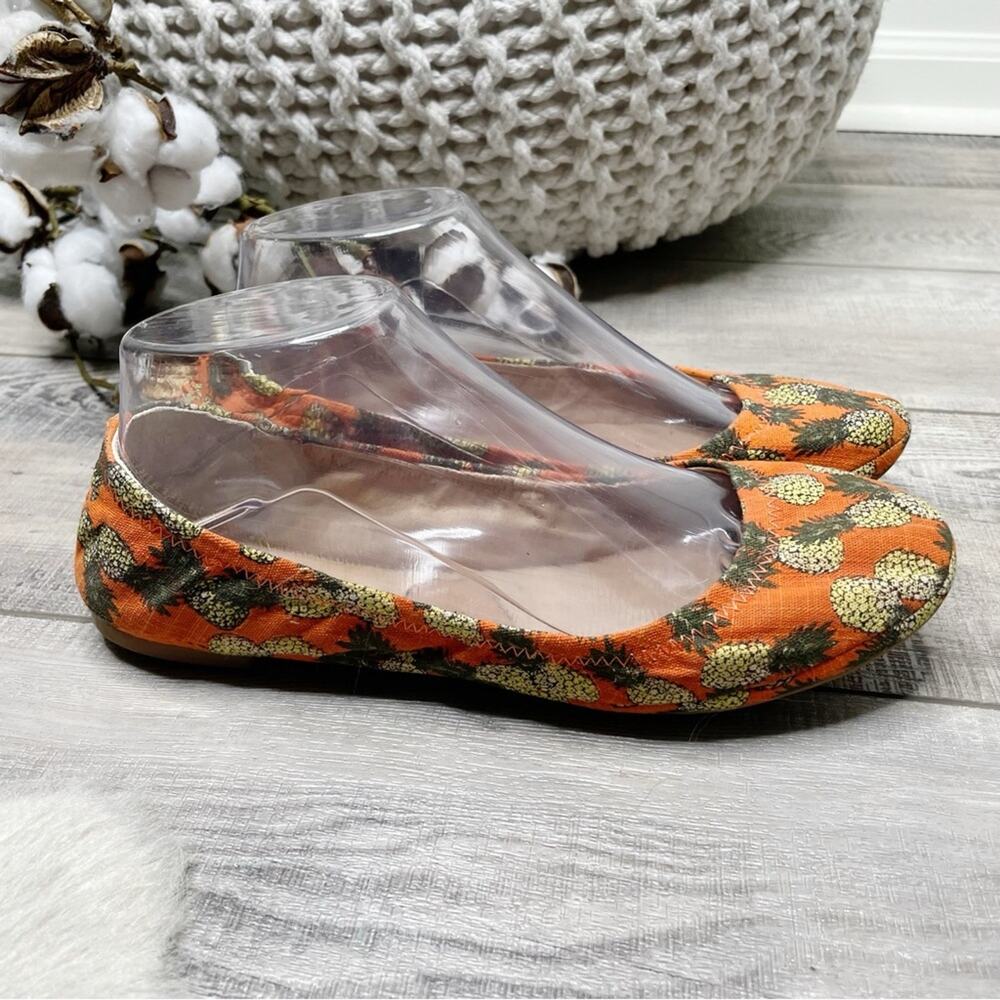 Lucky Brand Emmie Pineapple Canvas Slip On Ballet Flats Orange Yellow Size 7.5M - Picture 3 of 7